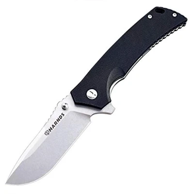 Abbildung von HARNDS Tragbares Klappmesser mit G10 Griff, D2 Edelstahl Mehrzweckmesser Wellenschliff für Jagd, Camping, Survival (CK7205 Satin)