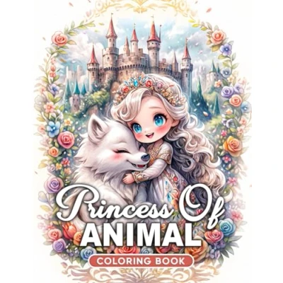 Abbildung von Princess of Animal Coloring Book: Immerse Yourself in 50 Enchanting Grayscale Illustrations Depicting the Elegance Princesses Amidst Blossoming Spring