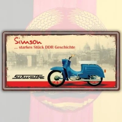 Abbildung von AV Andrea Verlag Ostalgie Metallschild Blechschild Simson Schwalbe DDR Geschenke Automobile, das Türschild Schild für Ost Nostalgiker und Fans Ostprodukte