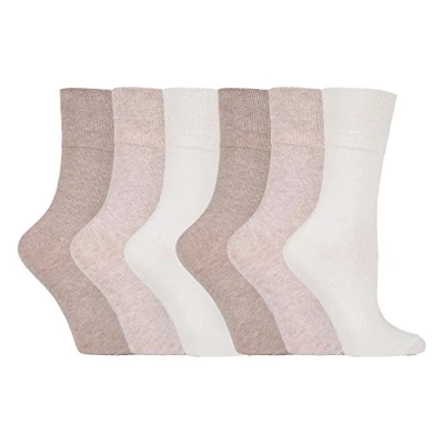 Abbildung von IOMI 6er pack damen ohne gummi weitschaft baumwolle socken/diabetikersocken in 7 farben (37 42 eur, Cream LA4)