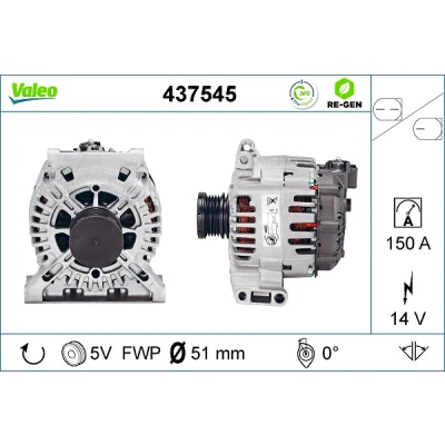Abbildung von VALEO 437545 Lichtmaschine 14V 150A MERCEDES BENZ: A Klasse, C Klasse Limousine, B