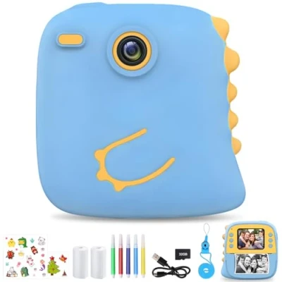 Abbildung von LAIHKUN Kinderkamera Sofortbildkamera, 1080P Sofortbildkamera Kinder mit 32 GB Karte, Druckerpapier*2 und Aufkleber, von 3 12 Jahren (Blau)