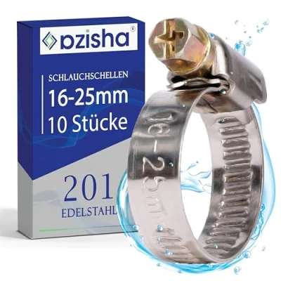 Abbildung von AZISHA Schlauchschellen Set 25x mit 5x Größen aus Rostfreiem Edelstahl Schlauchschelle 9mm für Pool Waschmaschine Auto Kfz (1625mm 10 Stück)