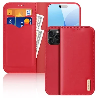 Abbildung von Dux Ducis HIVO Series Echtleder Handytasche für iPhone 16 Pro rot