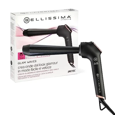 Abbildung von Bellissima Glam Waves, Lockenstab, konische Form, Display, 5 Temperaturen, Diamon Keramik und Keratin Beschichtung, konstante Hitze, Anti Verbrühungsspitze, schnelles Aufheizen