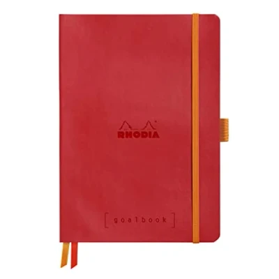 Abbildung von Rhodia 117773C Notizheft Goalbook (DIN A5, 14,8 x 21 cm, kariert, praktisch und trendige, mit weichem Deckel, 90g, elfenbeinfarbigem Papier, 120 Blatt, Gummizug, Lesezeichen) 1 Stück, Mohnrot