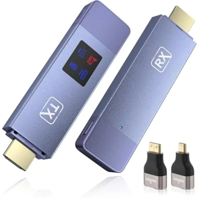 Abbildung von HDMI Wireless Transmitter and Receiver, 98 FT/30M Stabile Verbindung, 2,4G/5G tragbarer mit LED Bildschirm, Plug &amp; Play für Streaming Video Audio File von, Laptop, PC zu HDTV, Projektor.