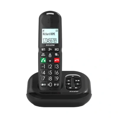 Abbildung von ALCATEL XL685 Voice Schnurloses Festnetztelefon DECT für Senioren im XL Format mit Anrufbeantworter Große Tasten Audio Boost Lautsprecher Anrufblockierung Schwarz