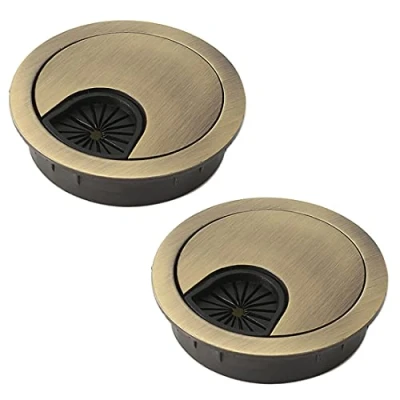 Abbildung von Kabeldurchführungen, 80 mm, für Computertisch, Metall Kabelloch, runde Kabellochabdeckung Desktop Kabel Organizer (Bronze), 2 Stück