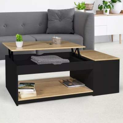 Abbildung von IDMarket Couchtisch, aufklappbar, rechteckig, mit Truhe, Holz, Schwarz und Buchenoptik