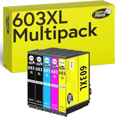 Abbildung von Happy Printer XL Tintenpatronen kompatibel mit Epson 603 603XL Multipack passend für Expression Home XP 3100 3105 3150 4100 4150 4155 (5 Druckerpatronen)