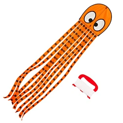 Abbildung von Kinderdrachen Olli Oktopus (orange). Einleinerdrachen flugfertig inkl. Schnur