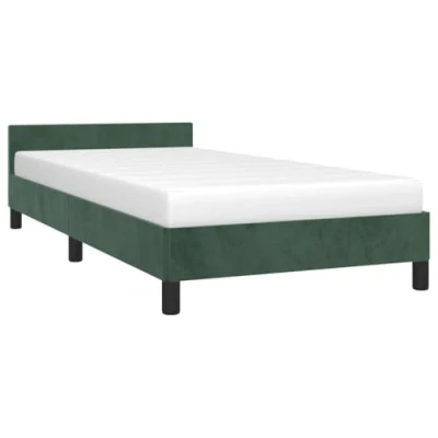 Abbildung von vidaXL Bettgestell mit Kopfteil, Bettrahmen Lattenrost, Bett Polsterbett Stützbeinen, Schlafzimmerbett Einzelbett, Dunkelgrün 90x190cm Samt
