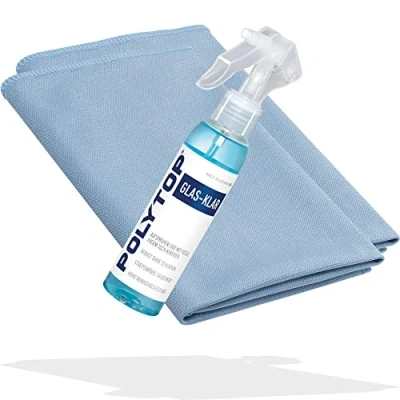 Abbildung von detailmate Auto Glasreinigung Bundle Polytop Glas Klar Glasreiniger 150 ml + 2X Glastuch 40 x cm, 270 GSM Für eine streifenfreie Scheibenreinigung Innen &amp; Außen