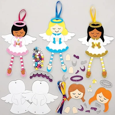 Abbildung von Baker Ross FX278 Engel Bastelset mit Perlen für Kinder 5er Pack, Baumelbeine Set zum Basteln und Dekorieren, Ideal Kindergeburtstag Basteln, Grau