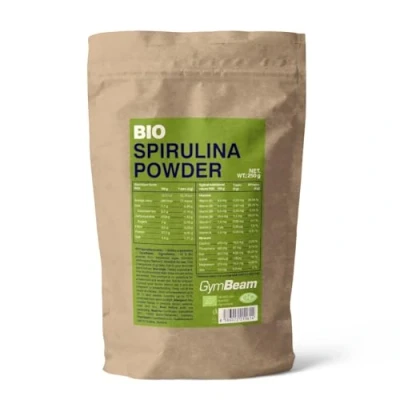 Abbildung von GymBeam Bio Spirulina Pulver Aus dem Superfood Spirulina, GMO frei, gluten &amp; laktosefrei, hoher Proteingehalt, mit Vitamin B1, B2, B6, reich an Eisen Jod, unterstützt Energiestoffwechsel, 250 g