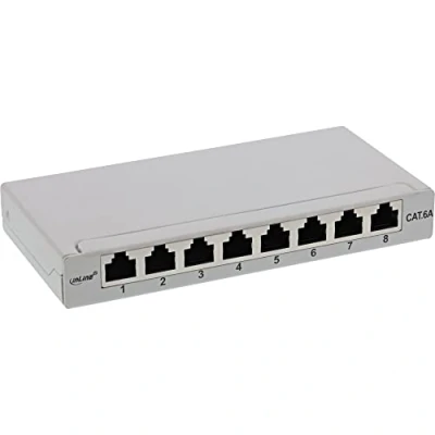 Abbildung von InLine® Patchfeld Cat.6A 0,5HE 8 Fach, Tisch/Wand Montage, lichtgrau, RAL7035