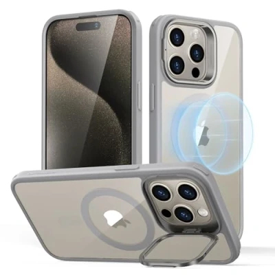 Abbildung von ESR für iPhone 15 Pro Max Hülle, Kompatibel mit MagSafe, Militärnorm Schutzhülle, integrierter Versteck Ständer Handy Case, Kratzfeste Rückseite, Classic Serie, Klares Grau