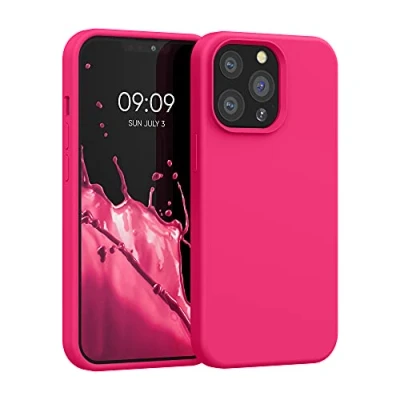 Abbildung von kwmobile Hülle kompatibel mit Apple iPhone 13 Pro Silikon Handy Case Handyhülle weiche Oberfläche kabelloses Laden Neon Pink