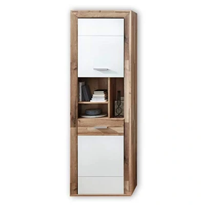 Abbildung von Stella Trading TEXAS Wohnzimmerschrank in Yaki Oak Optik, Weiß matt hochwertiger Schrank mit viel Stauraum für Ihren Wohnbereich 66 x 202 38 cm (B/H/T)