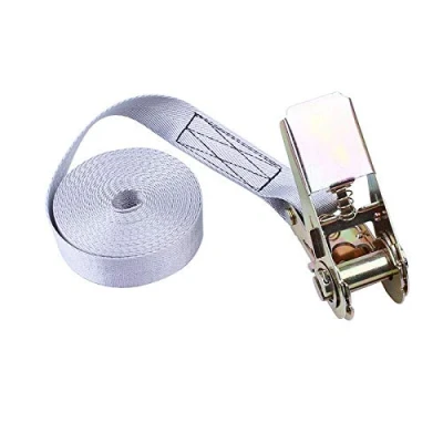 Abbildung von Supertool Sicherungsgurte, robuste Spanngurte mit Ratsche, Zurrkapazität 800 kg Bruchfestigkeit für Rasen Ausrüstung, Motorrad, 1 Stück, Grau, 25 mm x 10 m