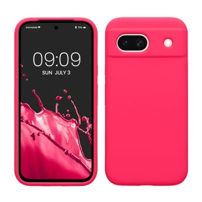 Abbildung von kwmobile Hülle kompatibel mit Google Pixel 8a Silikon Handy Case Handyhülle weiche Oberfläche kabelloses Laden Neon Pink
