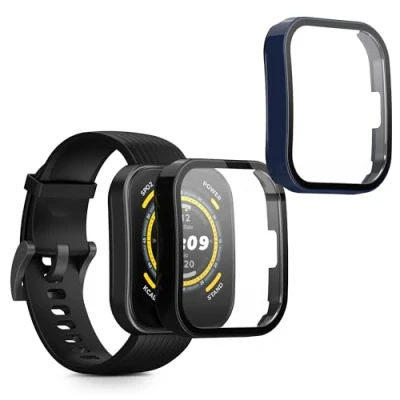 Abbildung von kwmobile 2X Cover kompatibel mit Huami Amazfit Bip 5 Hülle Fullbody Fitnesstracker Case Set aus Glas Schwarz Dunkelblau
