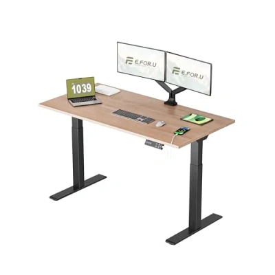 Abbildung von E.For.U® Höhenverstellbarer Schreibtisch 160x80 cm, 2 Motoren, Stabiler Höhenverstellbar Elektrisch Mit Fach Teleskop, 4 Memory Steuerung, Tischplatte (Schwarz + Nussbaum)