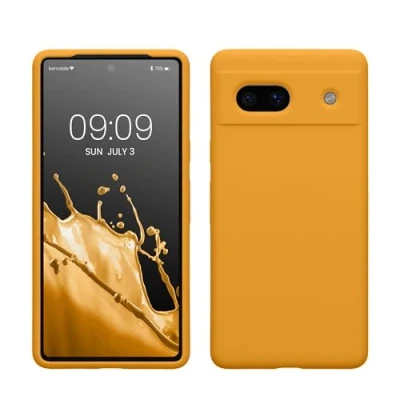 Abbildung von kwmobile Hülle kompatibel mit Google Pixel 7a Silikon Handy Case Handyhülle weiche Oberfläche kabelloses Laden Mango