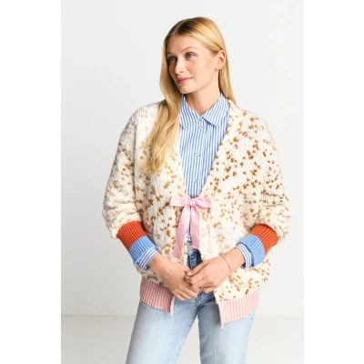 Abbildung von Rich &amp; Royal MIT KONTRASTBÜNDCHEN UND Schleife Strickjacke, Damen, Größe: 34xXS, Caffee latte