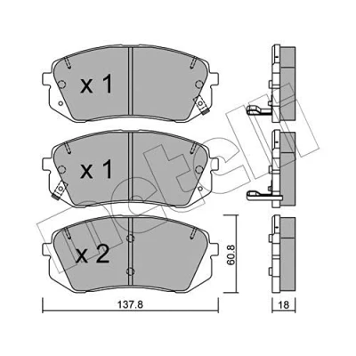 Abbildung von METELLI 22 0783 1 Bremsbelagsatz mit akustischer Verschleißwarnung HYUNDAI: i30 III Schrägheck, Kona SUV, KIA: Ceed Proceed, XCeed