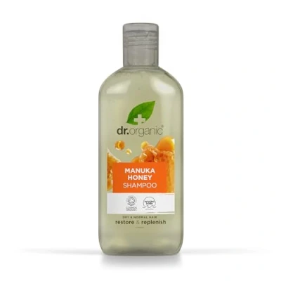Abbildung von Dr Organic Manuka Honig Shampoo, Trockenes Haar, Natürlich, Vegetarisch, Tierversuchsfrei, Paraben &amp; SLS frei, Recycelbar Aus im Meer gebundenem Plastik recycelt, Zertifiziert Bio, 265ml