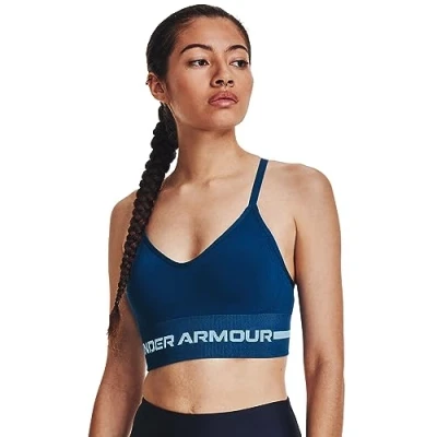 Abbildung von Under Armour Seamless LOW LONG Sportbh mit leichter Stützkraft, Damen, Größe: XS, Varsity blue/blizzard