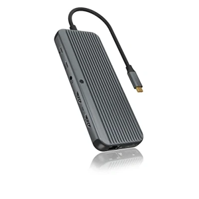 Abbildung von ICY BOX USB C Docking Station (12 in 1) für 3 Monitore (2x HDMI &amp; 1x DP), 4K 60 Hz, 4x 3.0 HUB, 100W Power Delivery, Gigabit Ethernet, Audio, IB DK4060 CPD