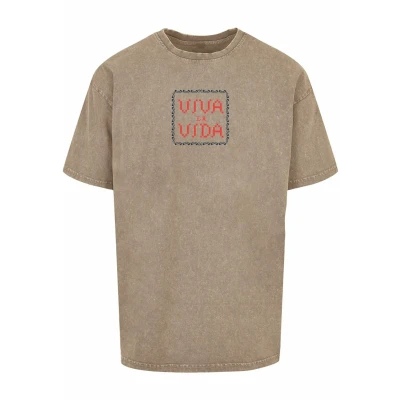 Abbildung von Merchcode Frida Kahlo Pixels VIVA LA VIDA ACID Washed Heavy Oversize TEE Tshirt print, Herren, Größe: Medium, Darkkhaki