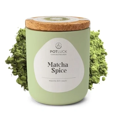 Abbildung von POTLUCK Matcha Spice Latte Würzmischung für Latte, Smoothies, Porridge, Gebäck oder Desserts 80g im Keramiktopf