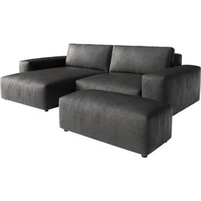 Abbildung von Ecksofa Lanzo XL 270x180 cm Lederimitat Vintage Anthrazit Recamiere variabel mit Hocker