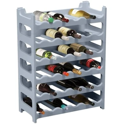 Abbildung von ARTECSIS Weinregal stapelbar Kunststoff für 36 Flaschen, stabiles Flaschenregal in Gastronomie Qualität, modular erweiterbar, Betongrau