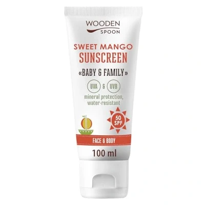 Abbildung von WOODEN SPOON Organische Sonnencreme &quot;Baby &amp; Family&quot; SPF 50 UVA und UVB Schutz Sweet Mango 100ml