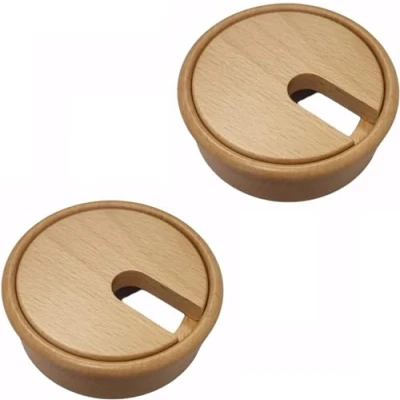 Abbildung von Gedotec Kabeldurchführung Ahorn Holz lackiert Plain 2 Stück runde Kabeldurchlässe Kabeldose Bohr Ø 80 mm Kabelführung zum Einkleben in Arbeitsplatte Schreibtischkanal Kabeldurchlass