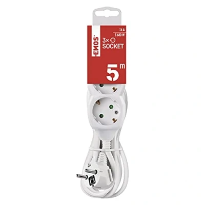 Abbildung von EMOS 3 Fach Steckdosenleiste 5m Schuko Steckdosen 45 gedreht 250 V, 16 A, 3680 W hochwertige PVC Isolierung H05VV F3G 1,5 mm2 erhöhter Berührungsschutz IP20 für Innen weiß