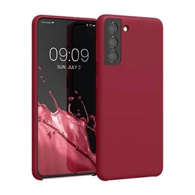 Abbildung von kwmobile Hülle kompatibel mit Samsung Galaxy S21 Silikon Handy Case Handyhülle weiche Oberfläche kabelloses Laden Rhabarber Rot