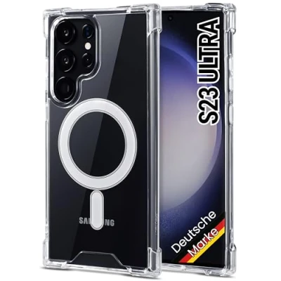 Abbildung von JProtect Magnetische Handyhülle für Samsung Galaxy S23 Ultra MagSafe Hülle/Stoßfeste Hülle Transparent/Durchsichtige Case Magnet