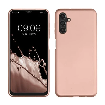 Abbildung von kwmobile Case kompatibel mit Samsung Galaxy A04s Hülle Schutzhülle aus Silikon metallisch schimmernd Handyhülle Metallic Rosegold