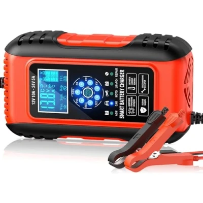 Abbildung von Husgw 10A Autobatterieladegerät, 12V/8A 24V , Freizeitbatterieladegerät, intelligentes tragbares Kfz Batterieladegerät, Wartungs /Impulsreparatur Ladegerät für Auto, Motorrad,