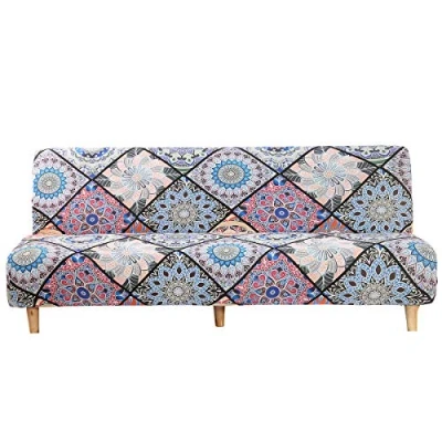 Abbildung von Mingfuxin Armloser Sofabezug, Stretch Sofabezug ohne Arm, 3 Sitzer, Spandex Futon Schonbezug rutschfest Elastischer, vollständig zusammenklappbarer Couch Sofaschutz für Schlafsofa Armlehnen