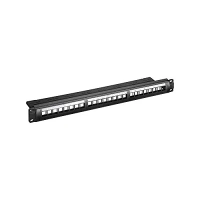 Abbildung von Goobay 95743 Keystone Patch Panel 24 Port / 19 Zoll Leergehäuse für Module 1 HE Verteilerfeld Patchfeld Snap In System Schwarz