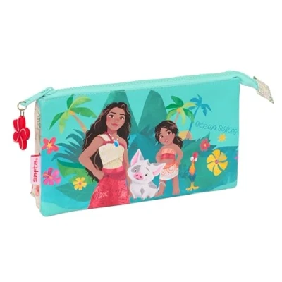Abbildung von Safta Vaiana Federmäppchen für Kinder, ideal Kinder im Schulalter, bequem und vielseitig, Qualität Widerstandsfähigkeit, 22 x 3 12 cm, Beige/Blau, Estándar, Lässig