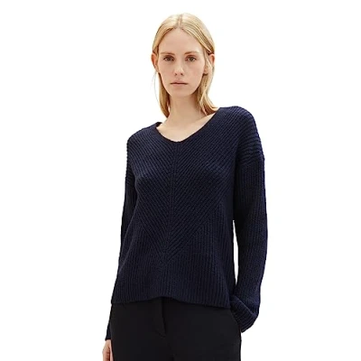 Abbildung von TOM Tailor Vneck Strickpullover, Damen, Größe: Medium, Sky captain blue