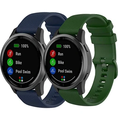 Abbildung von Yikamosi Kompatibel mit Garmin Vivoactive 4 Armband,22MM Schnellverschluss Weiches Silikon rostfreiem Metallverschluss Ersatzbänder für 4/Garmin Venu 2,Mitternachtsblau+Armeegrün